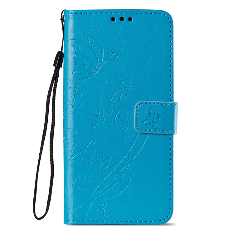Imprint Butterfly Flowers PU Leather Wallet Stand Mobile Case for Huawei Mate 10 Lite / nova 2i / Maimang 6 / Honor 9i (India) - Blue-2