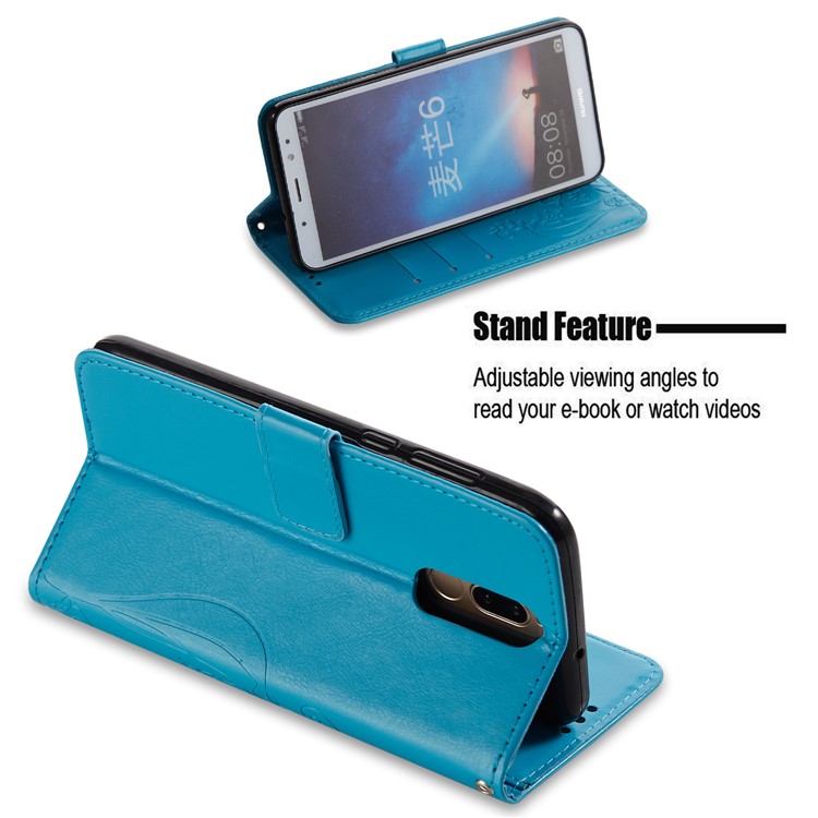 Imprint Butterfly Flowers PU Leather Wallet Stand Mobile Case for Huawei Mate 10 Lite / nova 2i / Maimang 6 / Honor 9i (India) - Blue-3