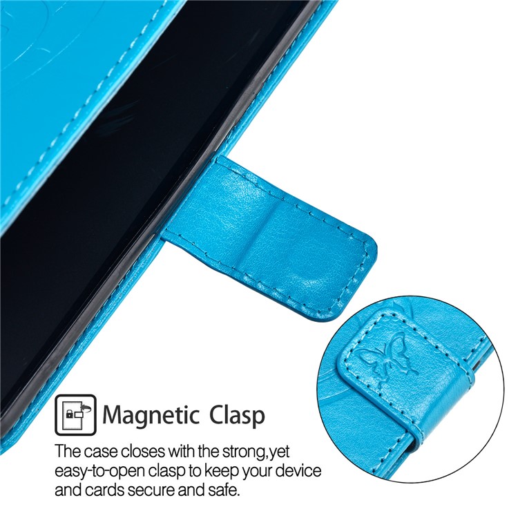 Imprint Butterfly Flowers PU Leather Wallet Stand Mobile Case for Huawei Mate 10 Lite / nova 2i / Maimang 6 / Honor 9i (India) - Blue-6