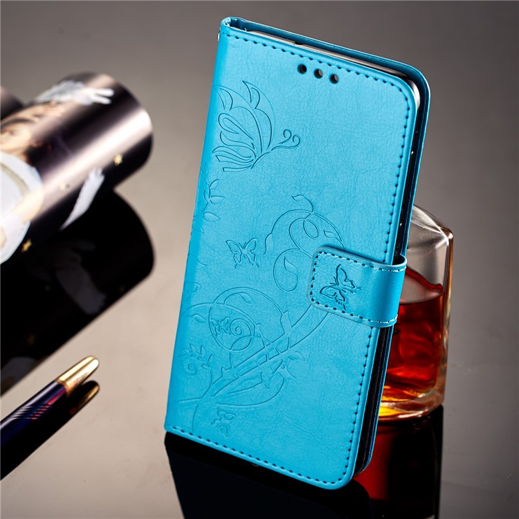 Imprint Butterfly Flowers PU Leather Wallet Stand Mobile Case for Huawei Mate 10 Lite / nova 2i / Maimang 6 / Honor 9i (India) - Blue-7