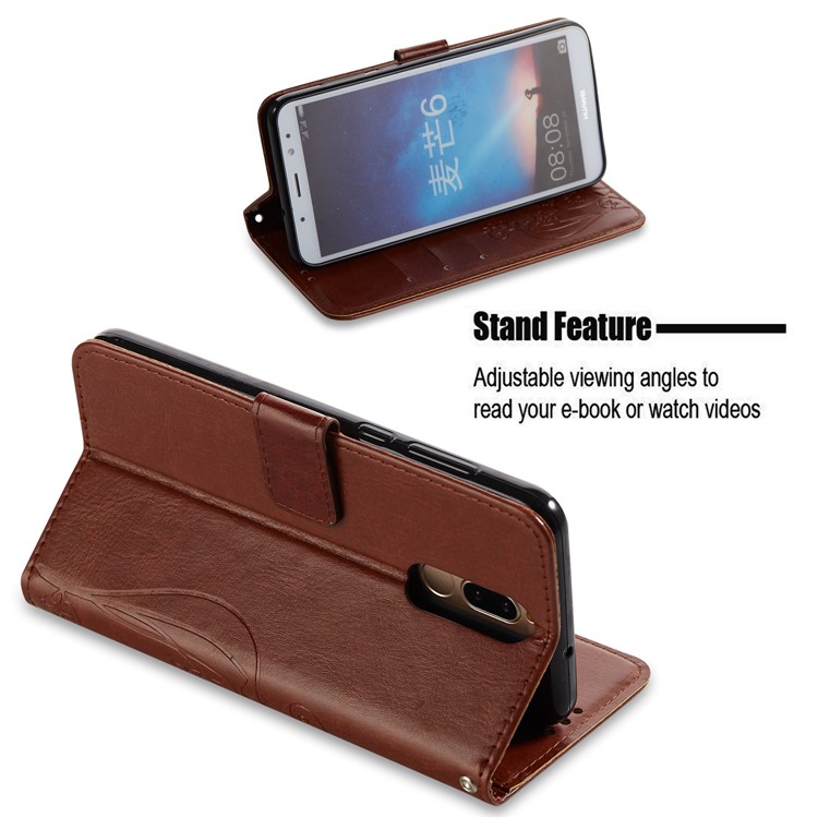 Imprint Butterfly Flowers PU Leather Wallet Stand Mobile Phone Cover for Huawei Mate 10 Lite / nova 2i / Maimang 6 / Honor 9i (India) - Brown-3