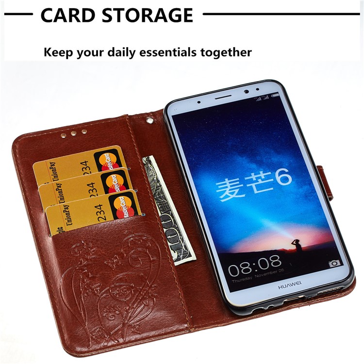 Imprint Butterfly Flowers PU Leather Wallet Stand Mobile Phone Cover for Huawei Mate 10 Lite / nova 2i / Maimang 6 / Honor 9i (India) - Brown-5