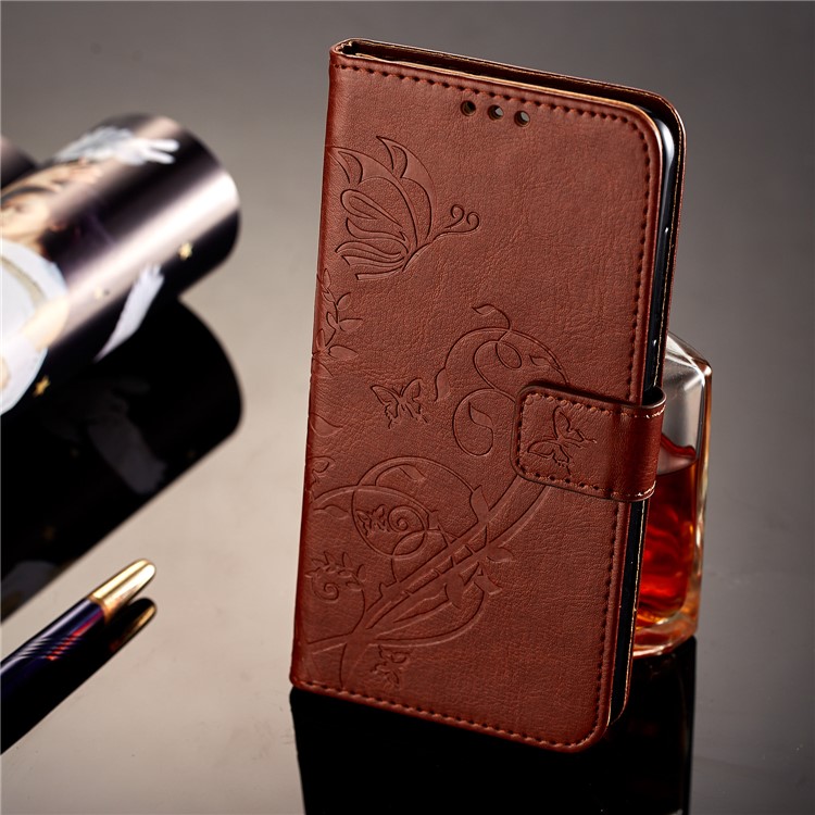 Imprint Butterfly Flowers PU Leather Wallet Stand Mobile Phone Cover for Huawei Mate 10 Lite / nova 2i / Maimang 6 / Honor 9i (India) - Brown-7