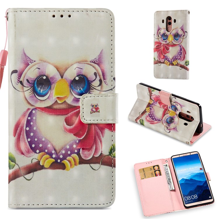 Pattern Printing Leather Wallet Case for Huawei Mate 10 Pro - Owl Pattern-1