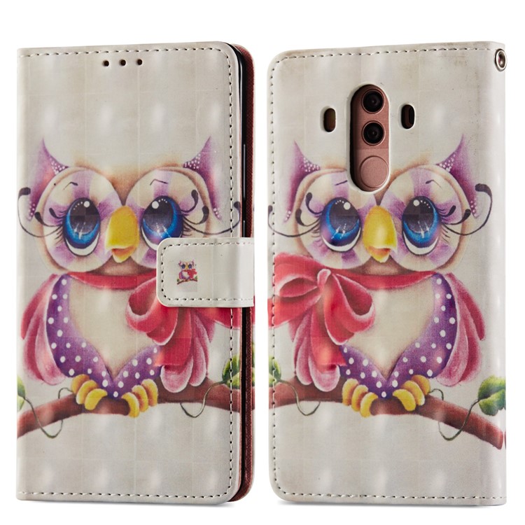 Pattern Printing Leather Wallet Case for Huawei Mate 10 Pro - Owl Pattern-7
