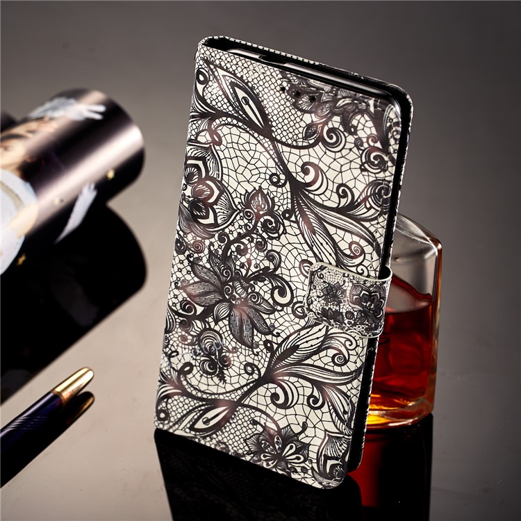 Pattern Printing Leather Wallet Cover for Huawei Mate 10 Pro - Black Flower-4
