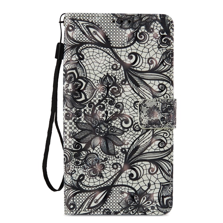 Pattern Printing Leather Wallet Cover for Huawei Mate 10 Pro - Black Flower-8