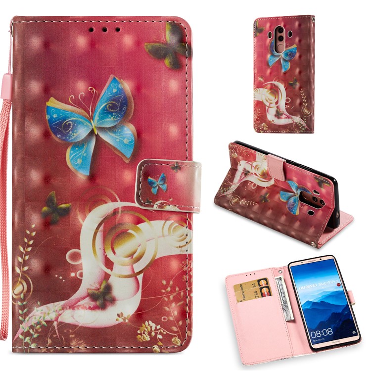 Pattern Printing Leather Wallet Shell Case for Huawei Mate 10 Pro - Blue Butterfly-1