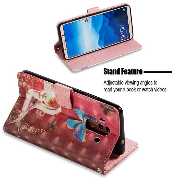 Pattern Printing Leather Wallet Shell Case for Huawei Mate 10 Pro - Blue Butterfly-2
