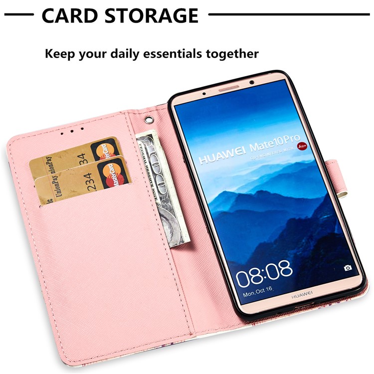 Pattern Printing Leather Wallet Shell Case for Huawei Mate 10 Pro - Blue Butterfly-6