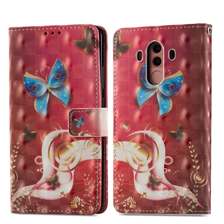 Pattern Printing Leather Wallet Shell Case for Huawei Mate 10 Pro - Blue Butterfly-7