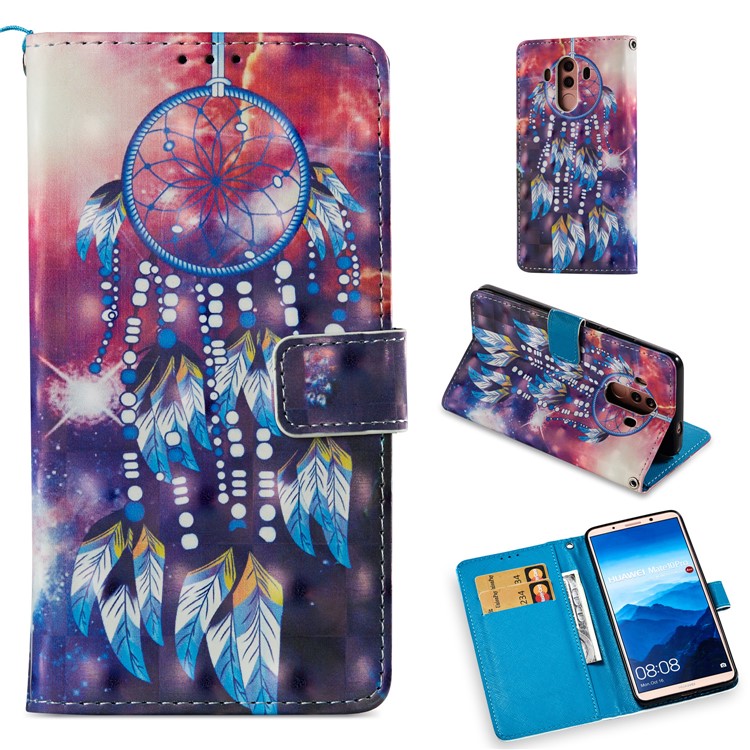 Pattern Printing Magnetic Leather Stand Case for Huawei Mate 10 Pro - Feather Dream Catcher-1