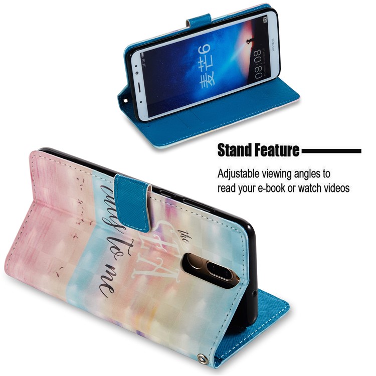 Pattern Printing Leather Wallet Phone Cover for Huawei Mate 10 Lite / nova 2i / Maimang 6 / Honor 9i (India) - Sea and Birds-2