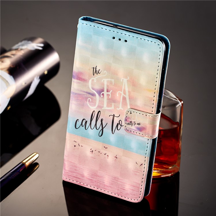 Pattern Printing Leather Wallet Phone Cover for Huawei Mate 10 Lite / nova 2i / Maimang 6 / Honor 9i (India) - Sea and Birds-4
