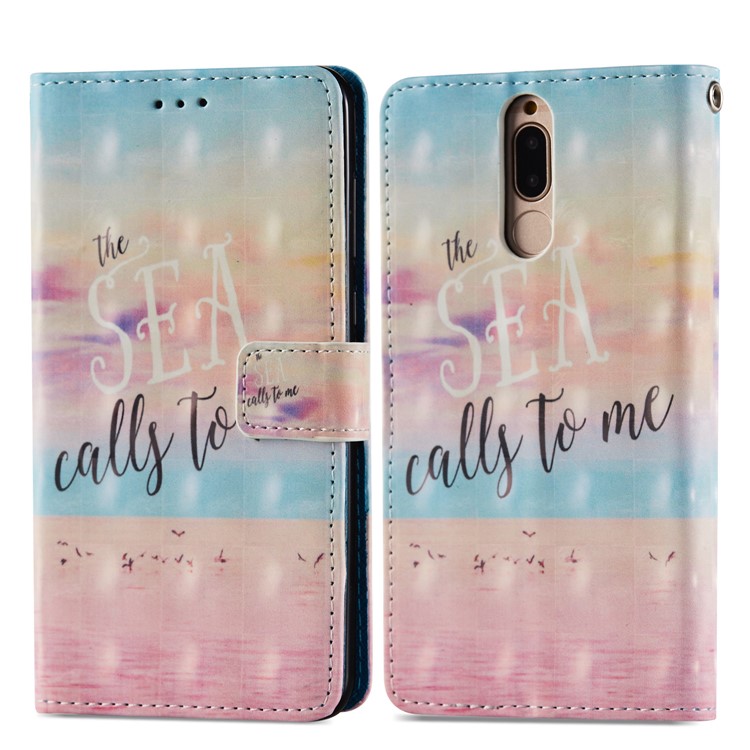 Pattern Printing Leather Wallet Phone Cover for Huawei Mate 10 Lite / nova 2i / Maimang 6 / Honor 9i (India) - Sea and Birds-7