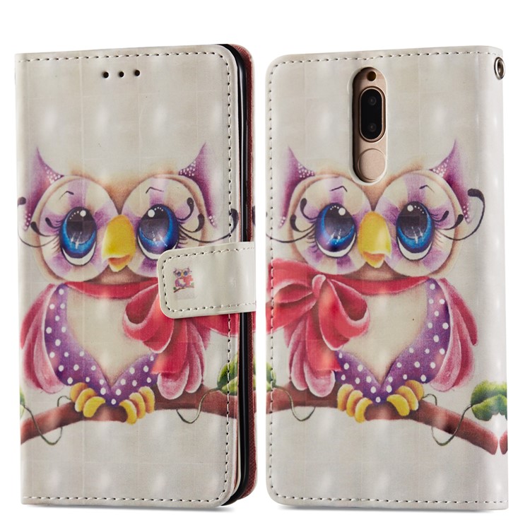Pattern Printing Leather Wallet Phone Case Cover for Huawei Mate 10 Lite / nova 2i / Maimang 6 / Honor 9i (India) - Beautiful Owl-7