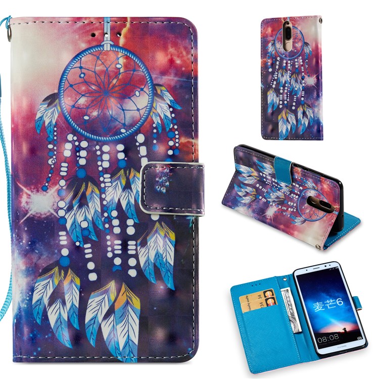 Pattern Printing Leather Wallet Case Phone Case for Huawei Mate 10 Lite / nova 2i / Maimang 6 / Honor 9i (India) - Dream Catcher-1