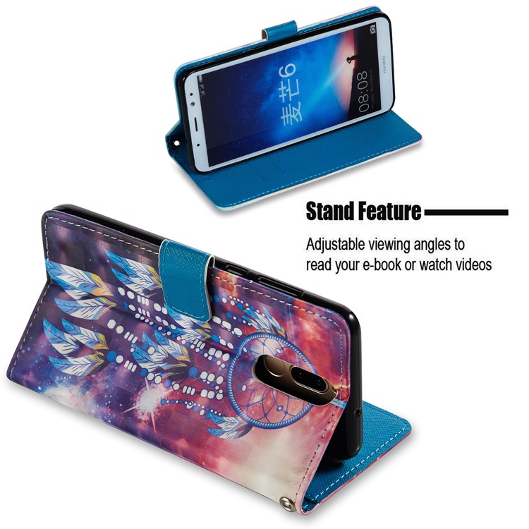 Pattern Printing Leather Wallet Case Phone Case for Huawei Mate 10 Lite / nova 2i / Maimang 6 / Honor 9i (India) - Dream Catcher-2
