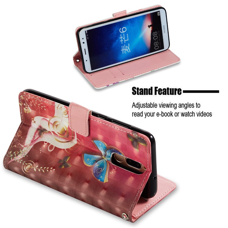 Pattern Printing Leather Wallet Case Phone Casing Cover for Huawei Mate 10 Lite / nova 2i / Maimang 6 / Honor 9i (India) - Butterfly Pattern-2