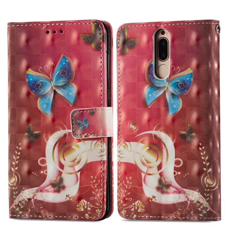 Pattern Printing Leather Wallet Case Phone Casing Cover for Huawei Mate 10 Lite / nova 2i / Maimang 6 / Honor 9i (India) - Butterfly Pattern-7