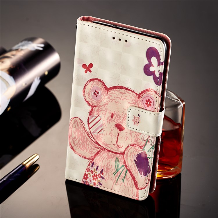 Pattern Printing Leather Wallet Case Phone Casing for Huawei Mate 10 Lite / nova 2i / Maimang 6 / Honor 9i (India) - Pink Bear-4