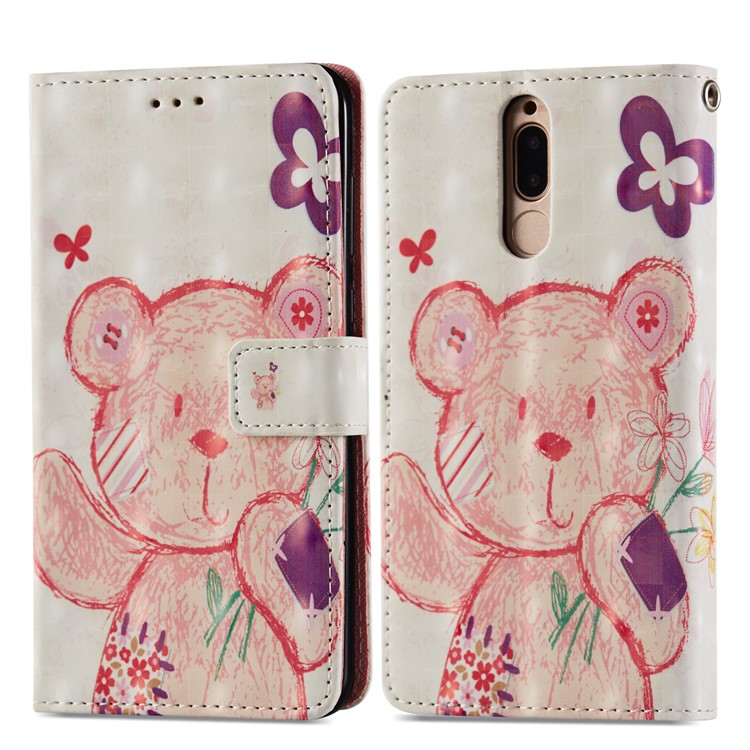 Pattern Printing Leather Wallet Case Phone Casing for Huawei Mate 10 Lite / nova 2i / Maimang 6 / Honor 9i (India) - Pink Bear-7
