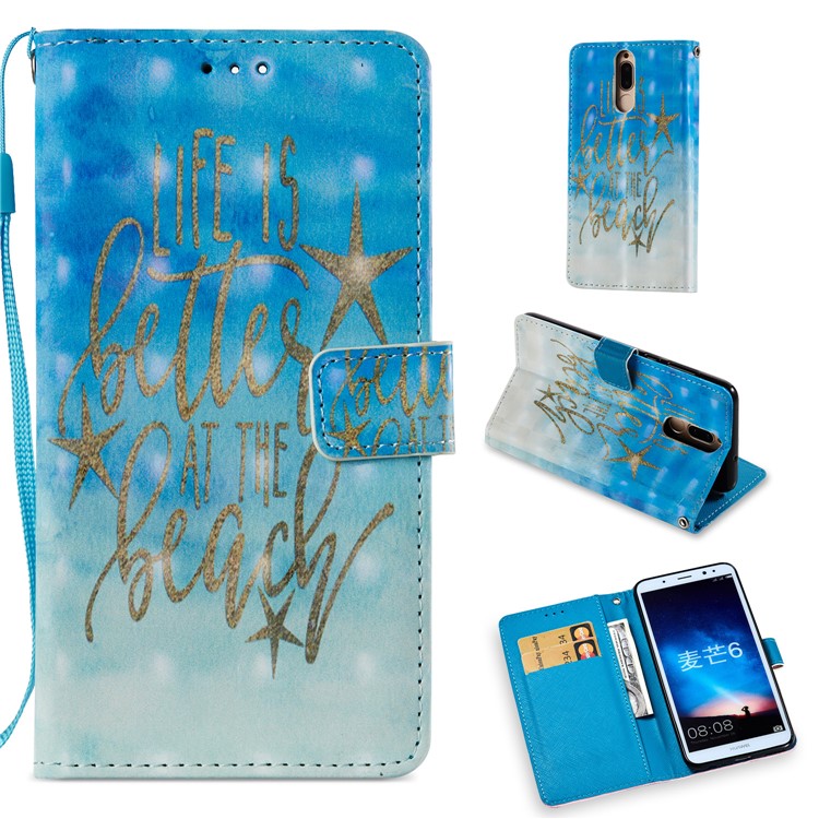 Pattern Printing Leather Wallet Case Phone Shell for Huawei Mate 10 Lite / nova 2i / Maimang 6 / Honor 9i (India) - Golden Star-1