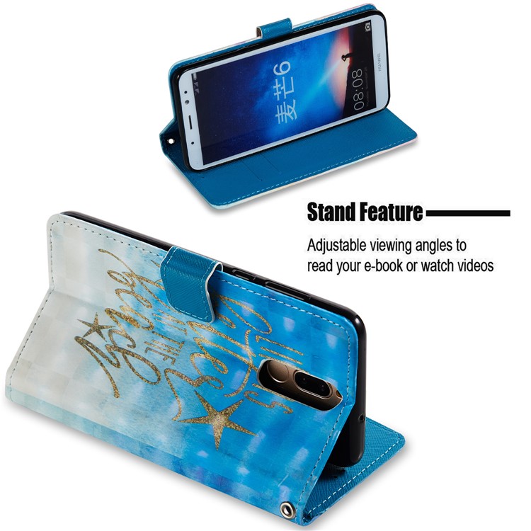 Pattern Printing Leather Wallet Case Phone Shell for Huawei Mate 10 Lite / nova 2i / Maimang 6 / Honor 9i (India) - Golden Star-2