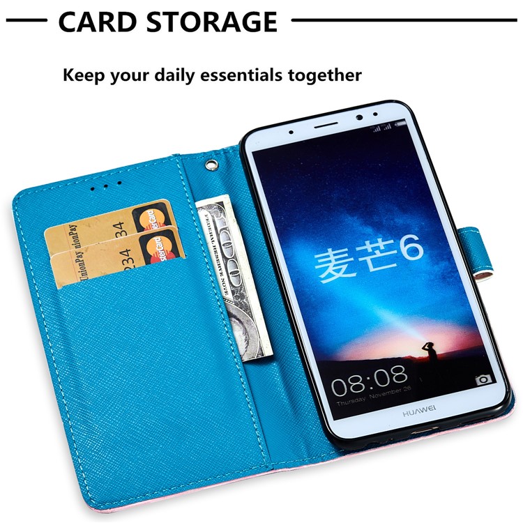 Pattern Printing Leather Wallet Case Phone Shell for Huawei Mate 10 Lite / nova 2i / Maimang 6 / Honor 9i (India) - Golden Star-6