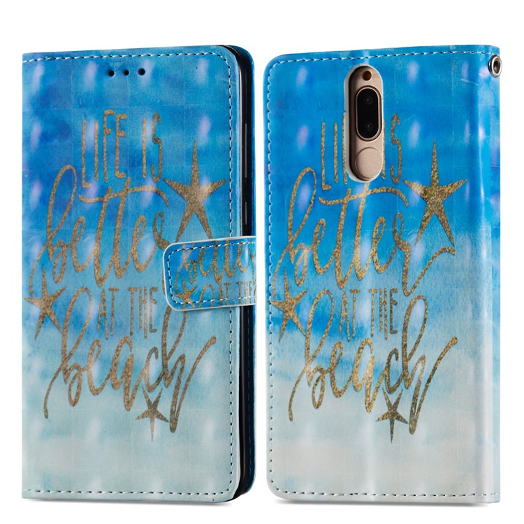 Pattern Printing Leather Wallet Case Phone Shell for Huawei Mate 10 Lite / nova 2i / Maimang 6 / Honor 9i (India) - Golden Star-7