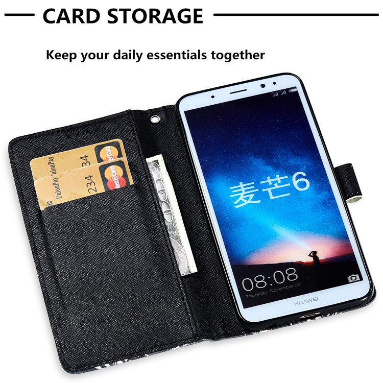 Pattern Printing Leather Wallet Case Phone Protection Case for Huawei Mate 10 Lite / nova 2i / Maimang 6 / Honor 9i (India) - Lace Pattern-6