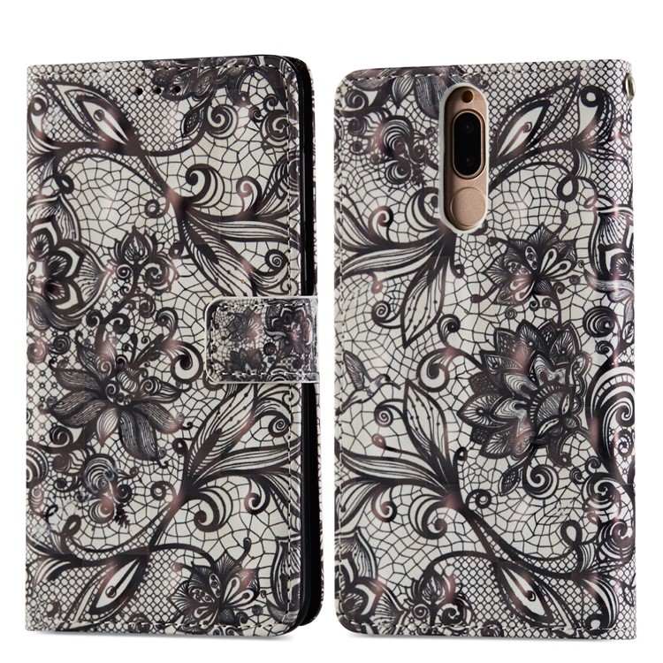 Pattern Printing Leather Wallet Case Phone Protection Case for Huawei Mate 10 Lite / nova 2i / Maimang 6 / Honor 9i (India) - Lace Pattern-7