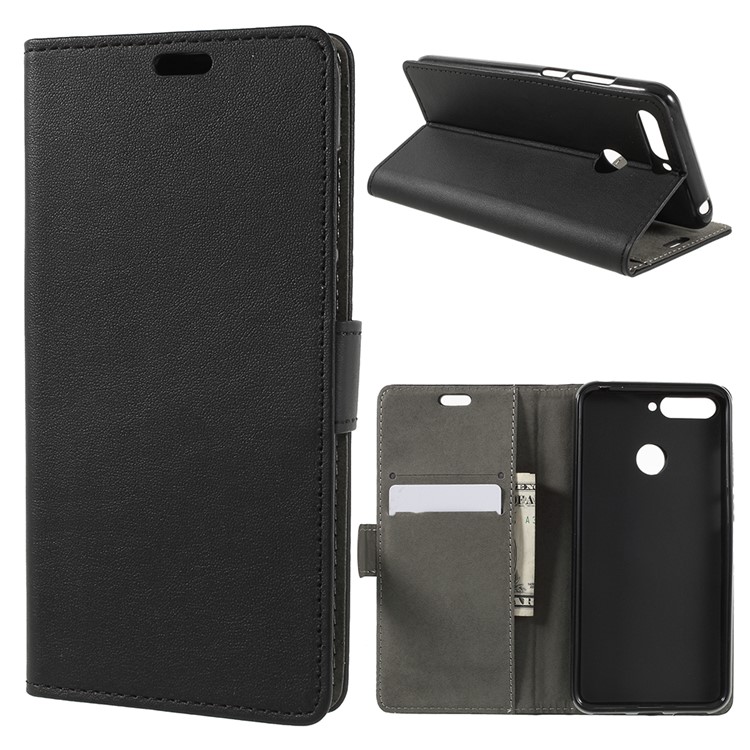 PU Leather Wallet Stand Case for Huawei Enjoy 8E / Honor 7A Pro / Honor 7A (with Fingerprint Sensor) - Black-1