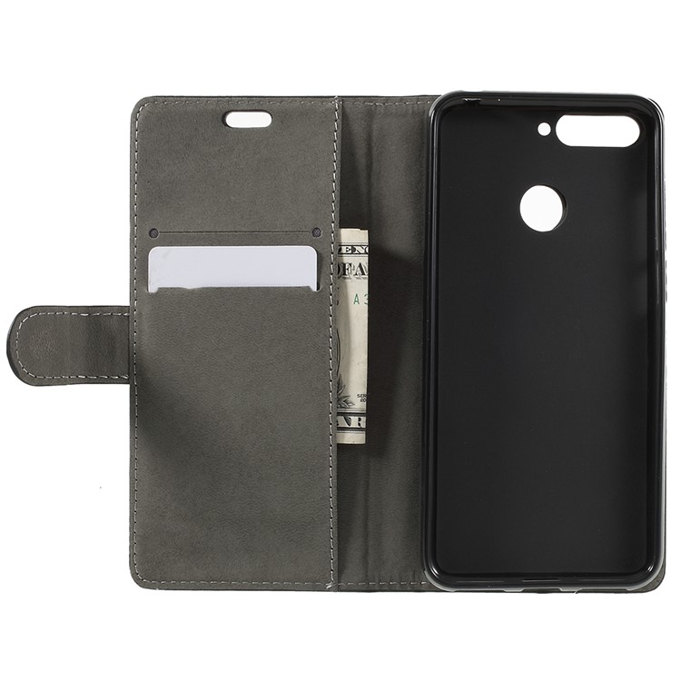PU Leather Wallet Stand Case for Huawei Enjoy 8E / Honor 7A Pro / Honor 7A (with Fingerprint Sensor) - Black-8