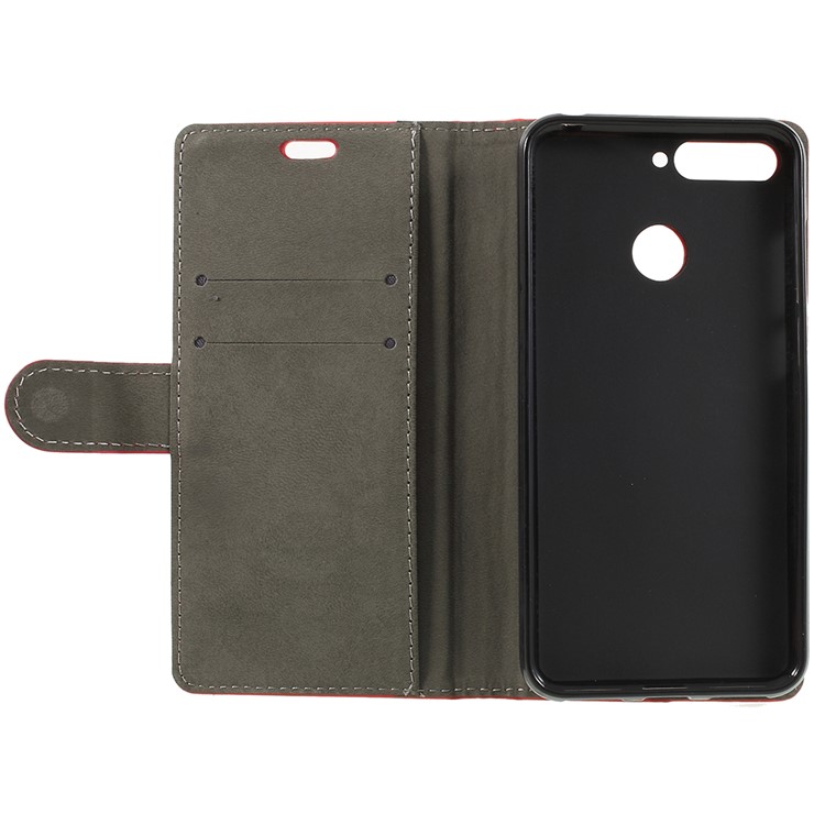 PU Leather Stand Wallet Shell for Huawei Enjoy 8E / Honor 7A Pro / Honor 7A (with Fingerprint Sensor) - Red-6