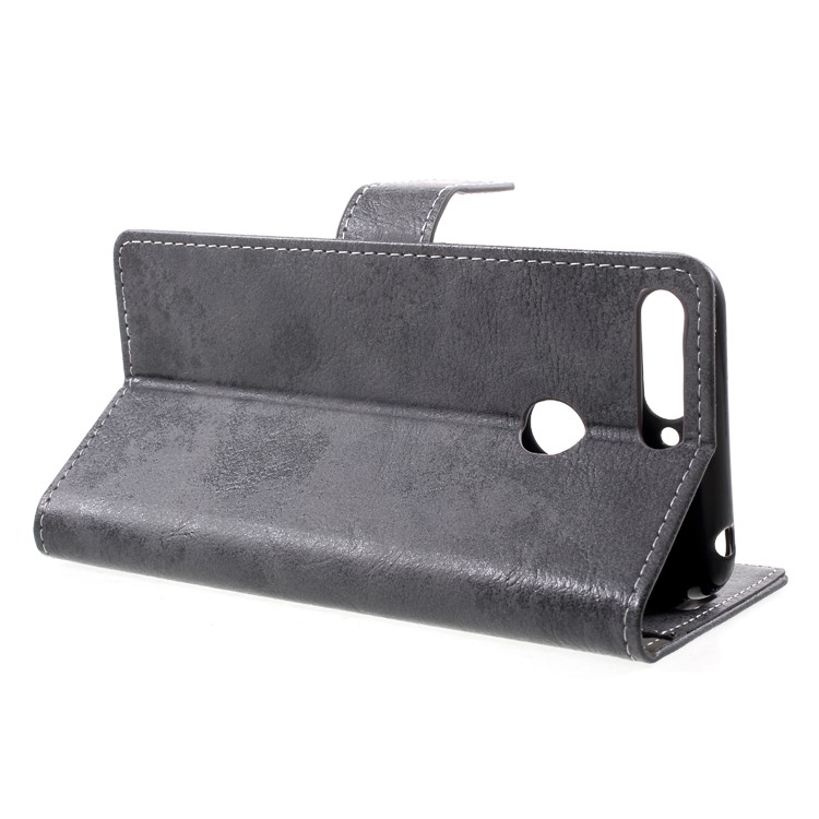Vintage Style PU Leather Case for Huawei Enjoy 8E / Honor 7A Pro / Honor 7A (with Fingerprint Sensor) - Grey-4