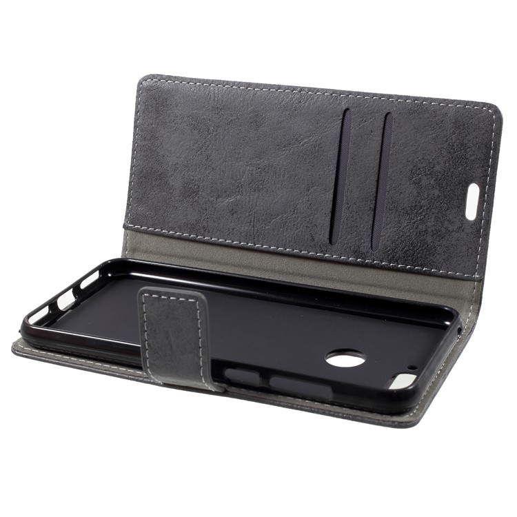 Vintage Style PU Leather Case for Huawei Enjoy 8E / Honor 7A Pro / Honor 7A (with Fingerprint Sensor) - Grey-6