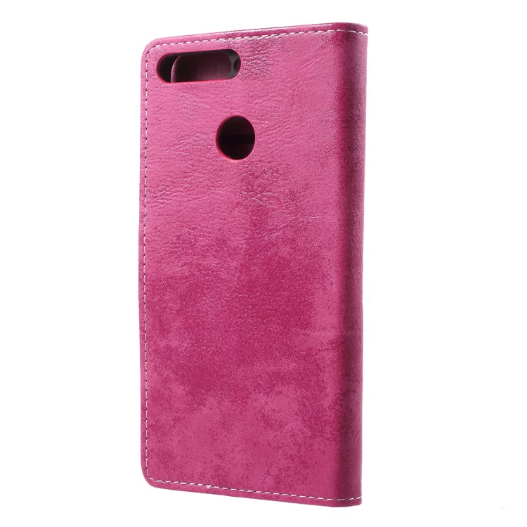 Vintage Style PU Leather Protection Cover for Huawei Enjoy 8E / Honor 7A Pro / Honor 7A (with Fingerprint Sensor) - Rose-2