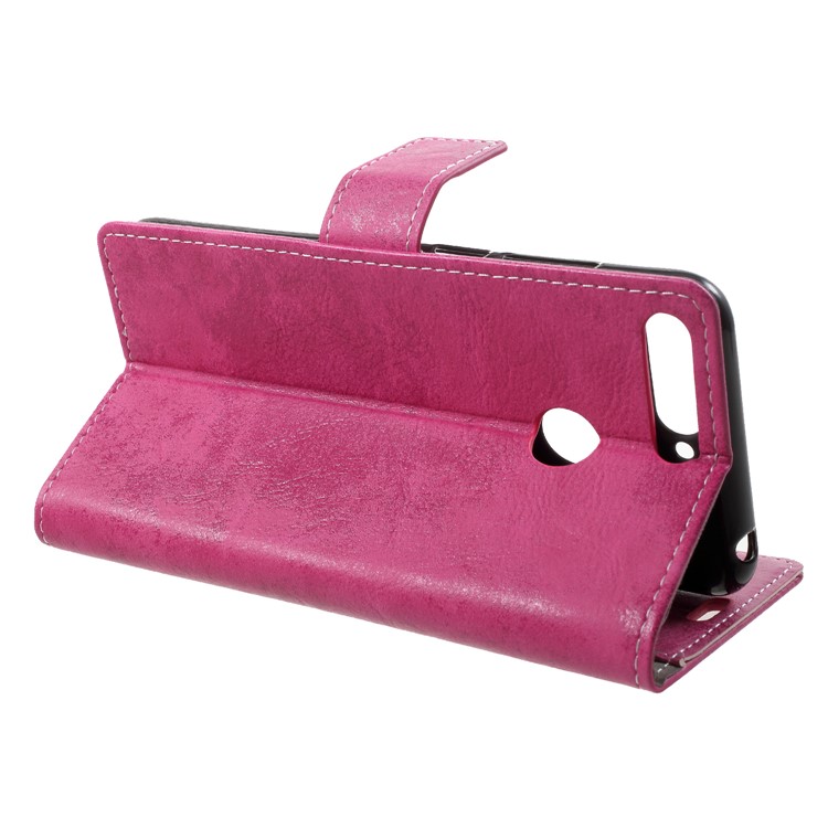 Vintage Style PU Leather Protection Cover for Huawei Enjoy 8E / Honor 7A Pro / Honor 7A (with Fingerprint Sensor) - Rose-4