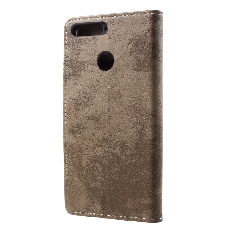 Vintage Style PU Leather Wallet Phone Shell for Huawei Enjoy 8E / Honor 7A Pro / Honor 7A (with Fingerprint Sensor) - Khaki-2