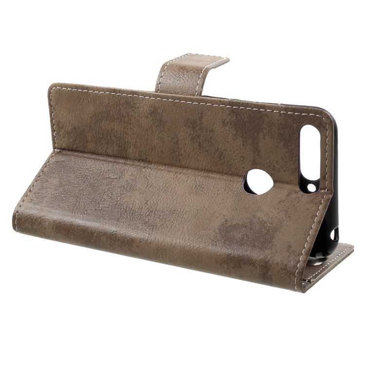 Vintage Style PU Leather Wallet Phone Shell for Huawei Enjoy 8E / Honor 7A Pro / Honor 7A (with Fingerprint Sensor) - Khaki-4