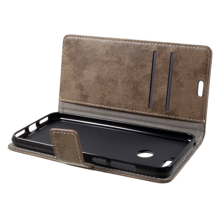 Vintage Style PU Leather Wallet Phone Shell for Huawei Enjoy 8E / Honor 7A Pro / Honor 7A (with Fingerprint Sensor) - Khaki-5