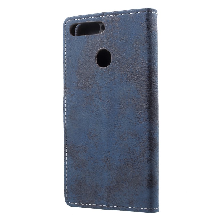 Vintage Style Stand Leather Mobile Phone Case for Huawei Enjoy 8E / Honor 7A Pro / Honor 7A (with Fingerprint Sensor) - Blue-2