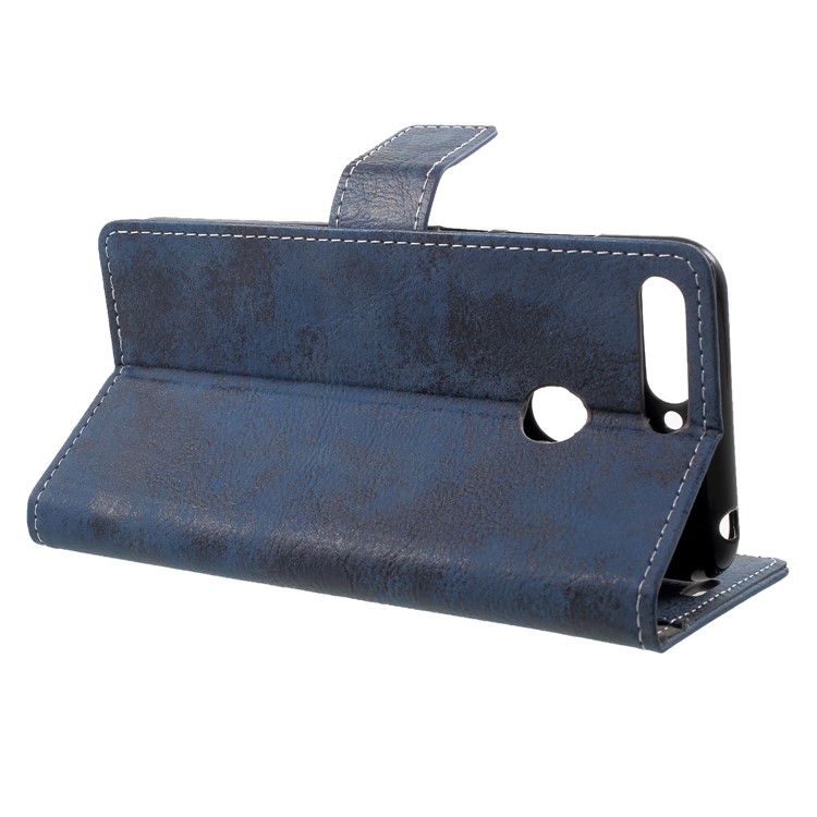 Vintage Style Stand Leather Mobile Phone Case for Huawei Enjoy 8E / Honor 7A Pro / Honor 7A (with Fingerprint Sensor) - Blue-4
