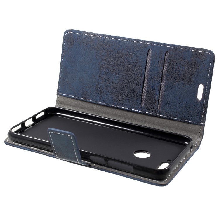 Vintage Style Stand Leather Mobile Phone Case for Huawei Enjoy 8E / Honor 7A Pro / Honor 7A (with Fingerprint Sensor) - Blue-5