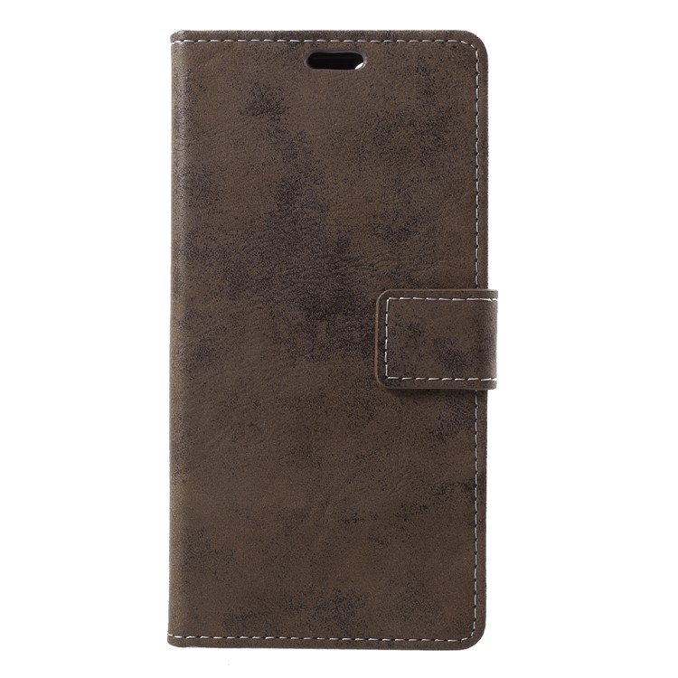 Vintage Style Wallet Stand Leather Cell Phone Cover Shell for Huawei Enjoy 8E / Honor 7A Pro / Honor 7A (with Fingerprint Sensor) - Brown-1