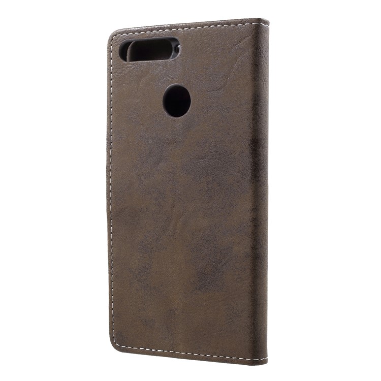 Vintage Style Wallet Stand Leather Cell Phone Cover Shell for Huawei Enjoy 8E / Honor 7A Pro / Honor 7A (with Fingerprint Sensor) - Brown-2