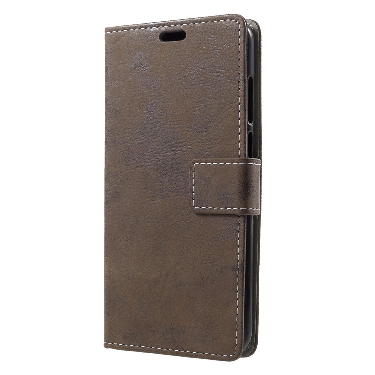 Vintage Style Wallet Stand Leather Cell Phone Cover Shell for Huawei Enjoy 8E / Honor 7A Pro / Honor 7A (with Fingerprint Sensor) - Brown-3