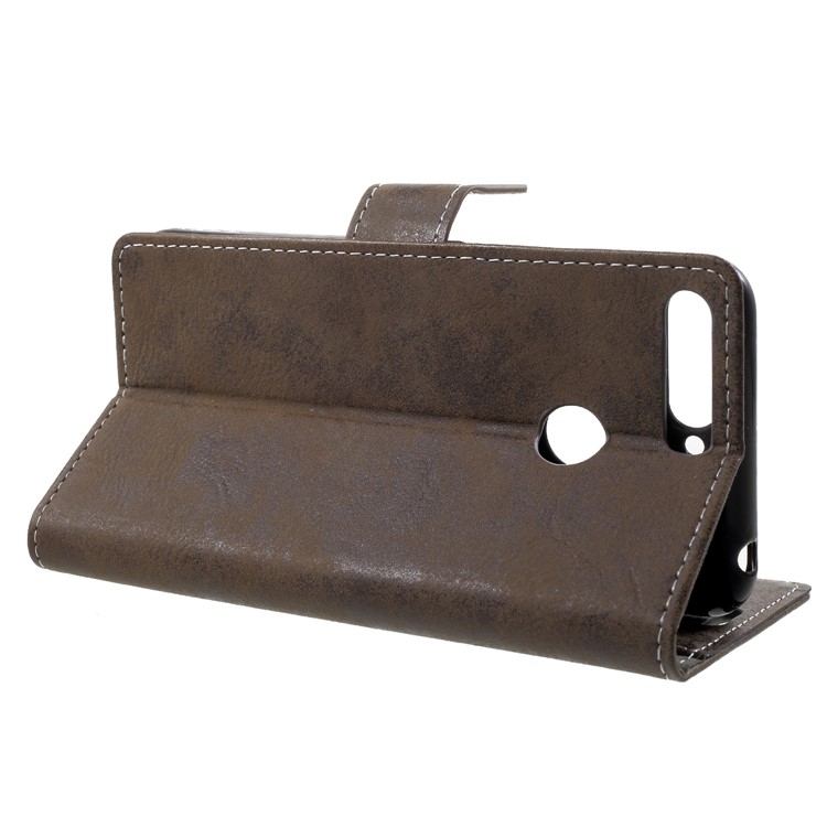 Vintage Style Wallet Stand Leather Cell Phone Cover Shell for Huawei Enjoy 8E / Honor 7A Pro / Honor 7A (with Fingerprint Sensor) - Brown-4