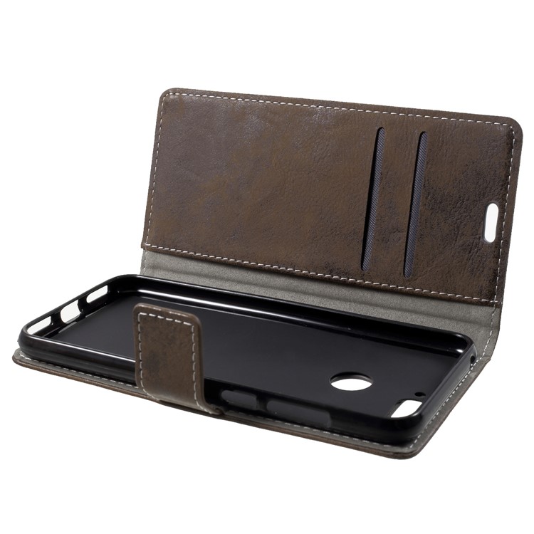 Vintage Style Wallet Stand Leather Cell Phone Cover Shell for Huawei Enjoy 8E / Honor 7A Pro / Honor 7A (with Fingerprint Sensor) - Brown-5
